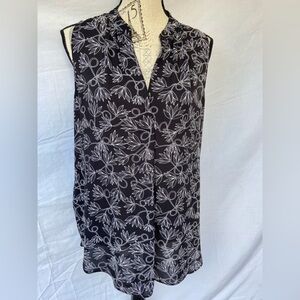 LOFT Black and White Floral Blouse